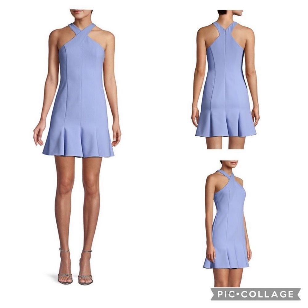 Likely twist halter Carolyn flared mini dress periwinkle blue